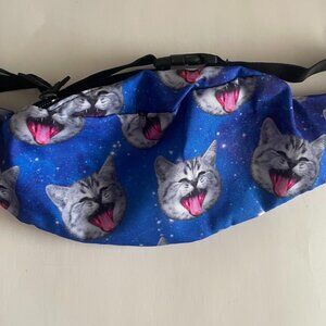 Blue Galaxy Cat Face Fanny Pack